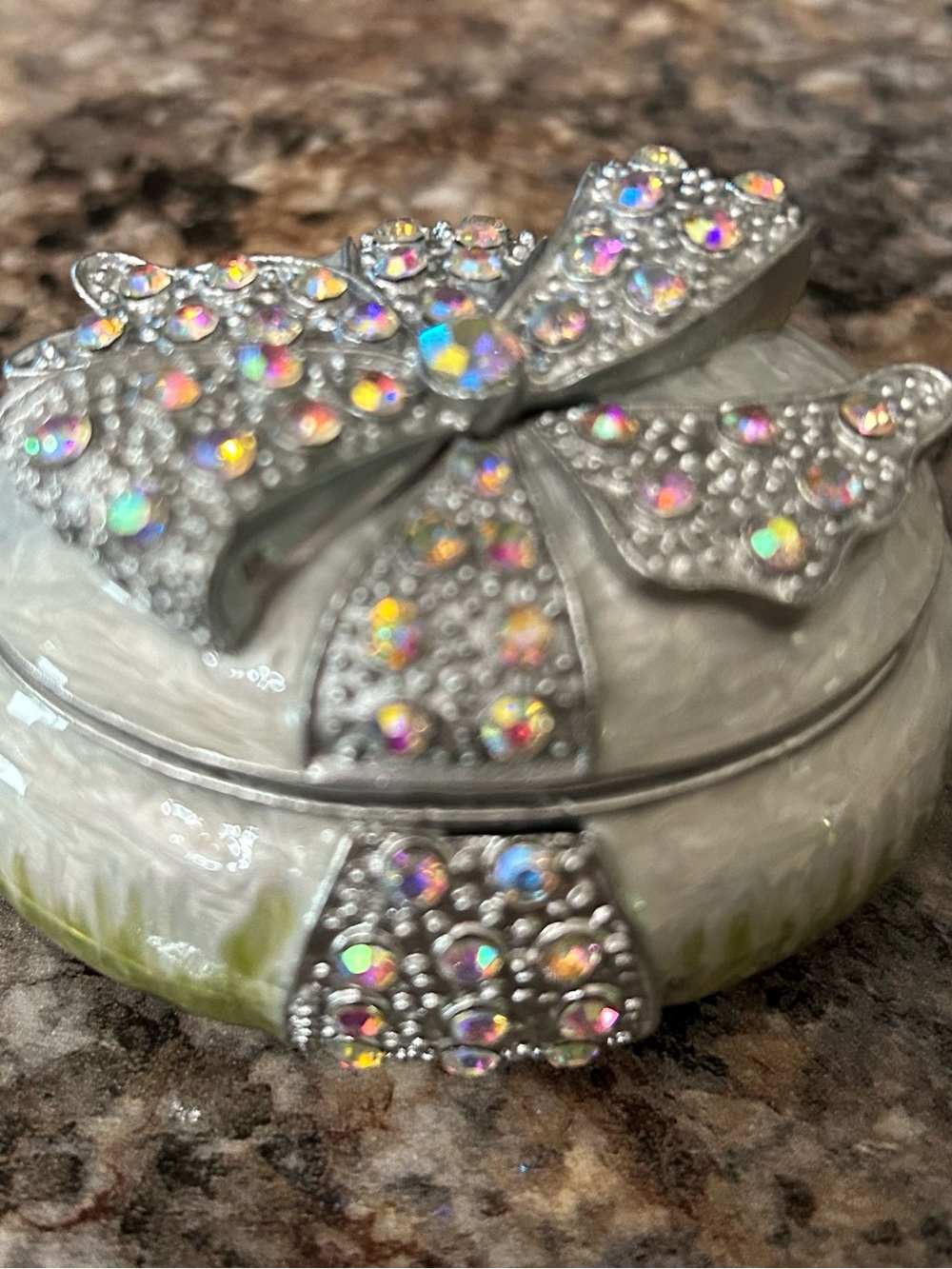 Sparkling Butterfly Trinket Box - Silver Crystal Accent